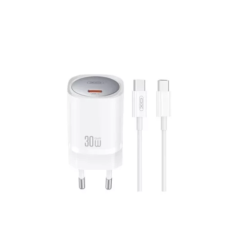XO CE20 fali töltő PD 30W 1× USB-C + USB-C–USB-C kábel, fehér