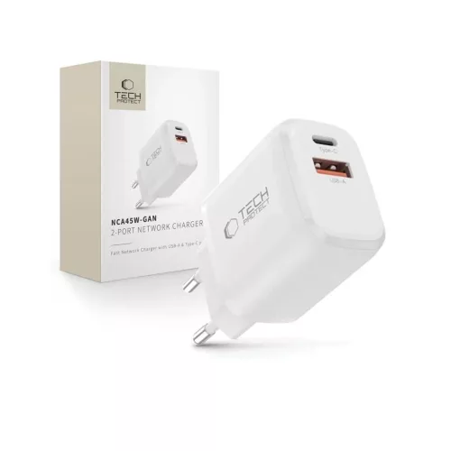 TECH-PROTECT NCA45W-GAN 2-PORT hálózati töltő PD 45W / QC3.0 fehér