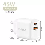 TECH-PROTECT NCA45W-GAN 2-PORT hálózati töltő PD 45W / QC3.0 fehér