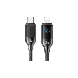  USAMS USB-C to Lightning kábel 30W 1.2m Digital Display Zinc Alloy Gyors Töltésű adatkábel HX Seri