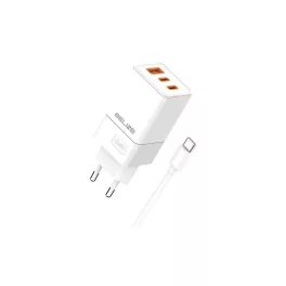   Beline töltő 65W (2x USB-C, 1x USB) + USB-C kábel, PD 3.0 + QC 3.0 BLN3CW65C GaN, fehér