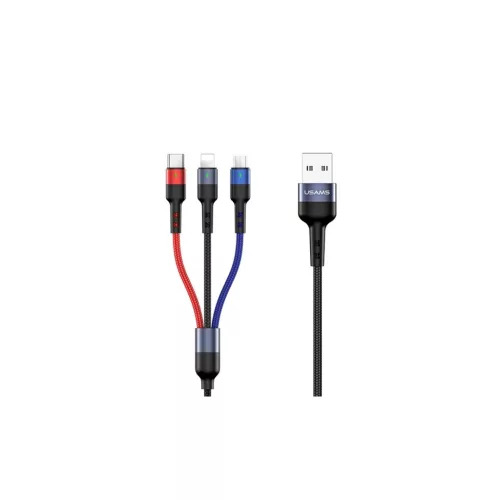 USAMS kábel pleciony U26 3w1 0.35m 2A Fast Charge (lightning/microUSB/USB-C) SJ410USB01 (US-SJ410)