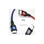 USAMS kábel pleciony U26 3w1 0.35m 2A Fast Charge (lightning/microUSB/USB-C) SJ410USB01 (US-SJ410)