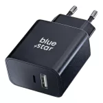 Blue Star hálózati töltő USB C+USB-A PD QC4.0 3A 25W, fekete
