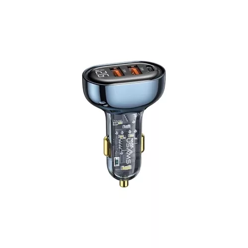 Usams autós töltő 2 USB+Type-C aljzat (80W, gyorstöltő) SÖTÉTKÉK (CC159CC02)