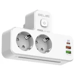 Beline hálózati elosztó LED backlight-del, 2xUSB-A/USB-C/2xAC, fehér