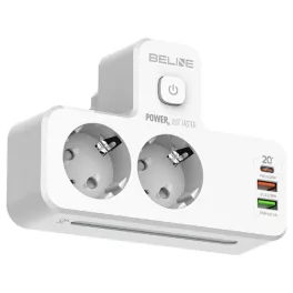   Beline hálózati elosztó LED backlight-del, 2xUSB-A/USB-C/2xAC, fehér