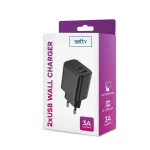 Setty 2x USB 3A töltő fekete