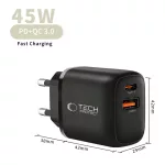 TECH-PROTECT NCA45W-GAN 2-PORT hálózati töltő PD 45W / QC3.0 fekete