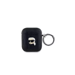   CG MOBILE KARL LAGERFELD PU EMBOSSED KARL HEAD szilikon tok (ütésállóság, karabíner) FEKETE Apple AirPods 1/2 (KLA2PGKIPK)