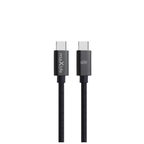 Maxlife MXUC-12 USB-C–USB-C kábel, 1,0 m, 60 W, fekete