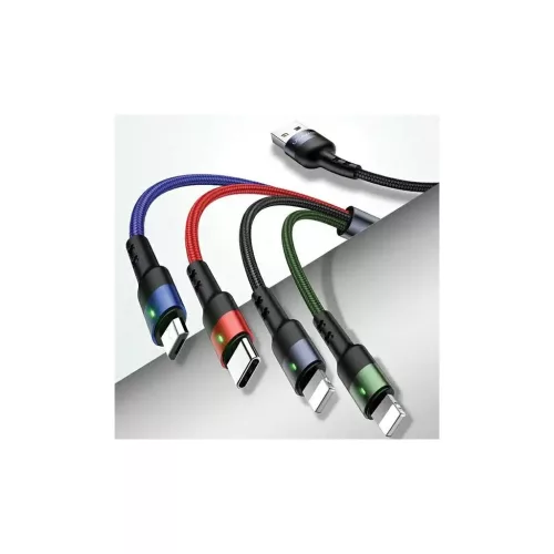 USAMS Fonott kábel U26 4in1 1,2 m 2A Gyors töltés (2x lightning/microUSB/USB-C)