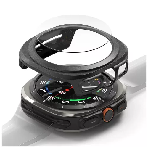 RINGKE SLIM & TEMPERED GLASS üvegfólia SAMSUNG GALAXY WATCH ULTRA 2024 / 2025 (47 MM) készülékhez titán fekete